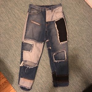 Patch work high waisted jeans
